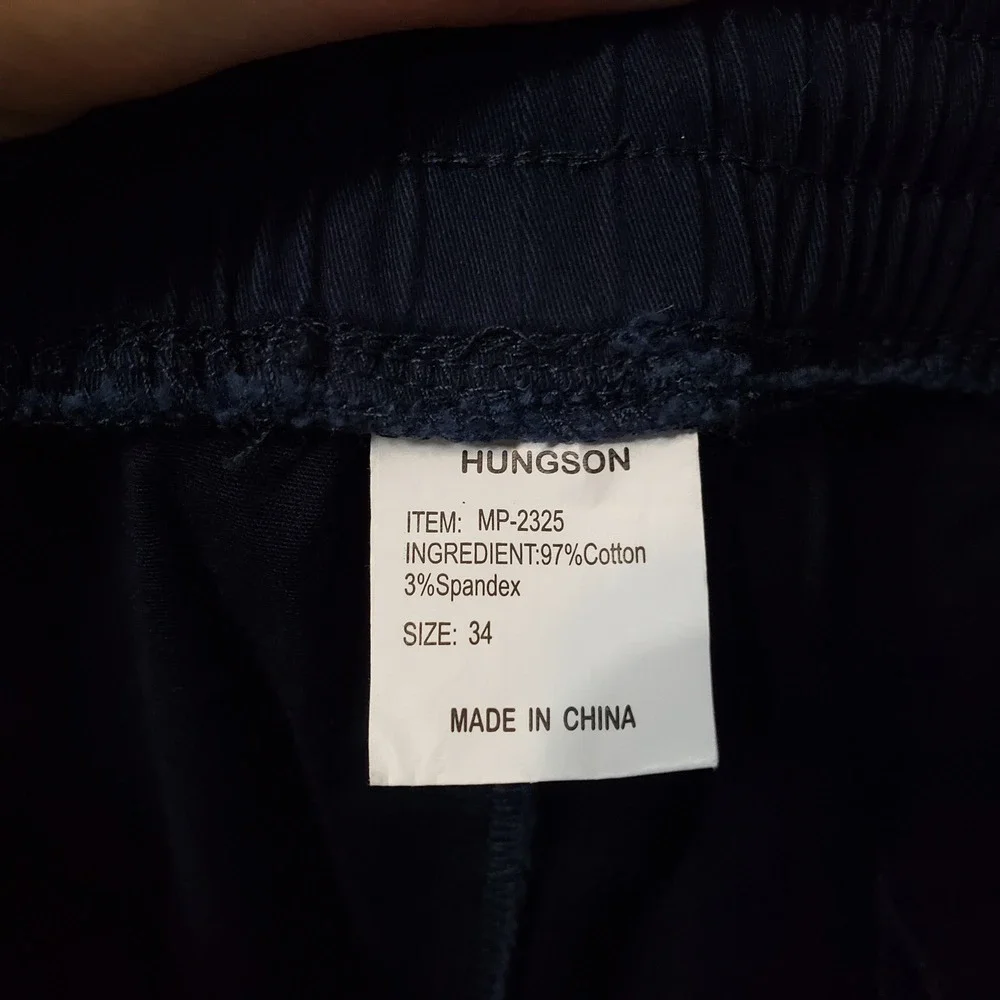 Hungson Cargo Pants Mens 34 Navy Blue Drawstring Elastic Waist Utility MP-2325